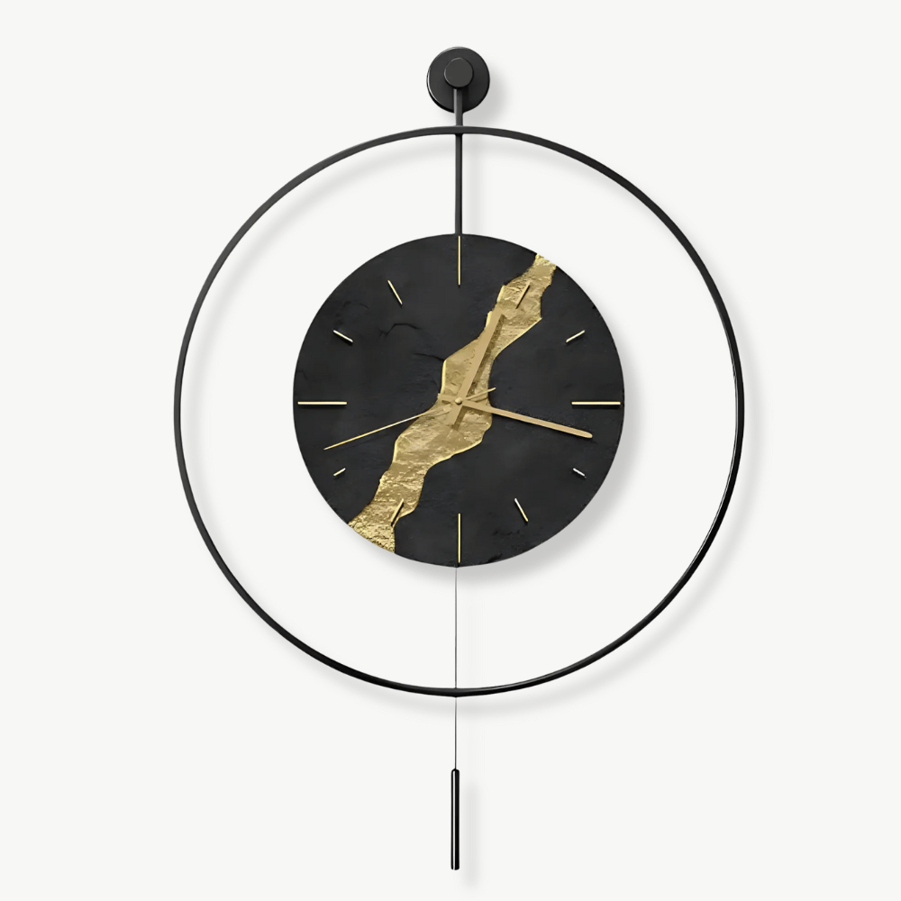 Musta-kultainen kintsugi-heiluriseinäkello – kuva 3
