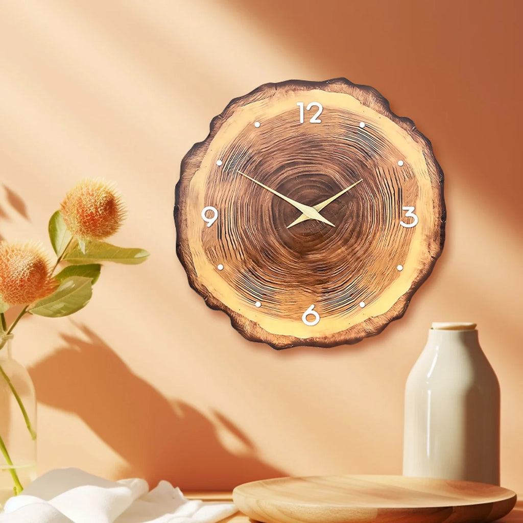 Hiljainen luonnonpuinen design-seinäkello – kuva 2