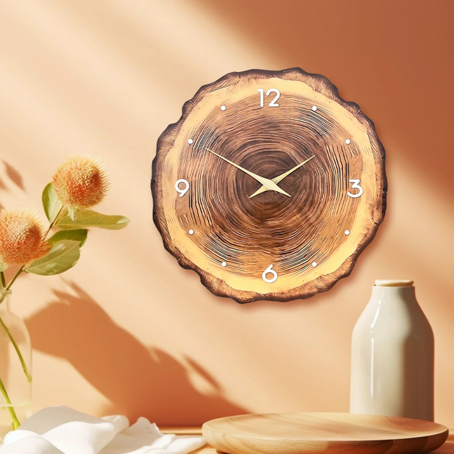 Hiljainen luonnonpuinen design-seinäkello – kuva 2