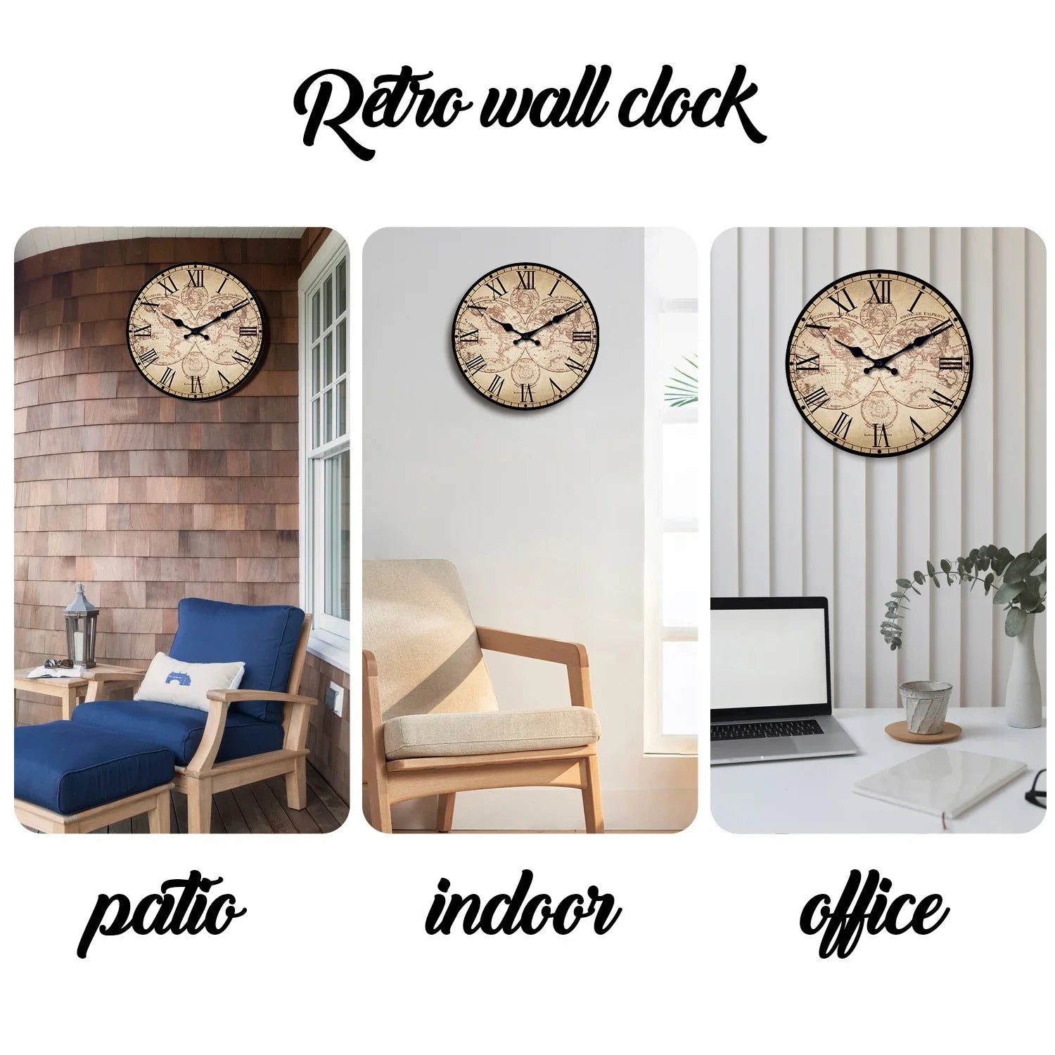 Puinen kompassiaiheinen design-seinäkello – kuva 6