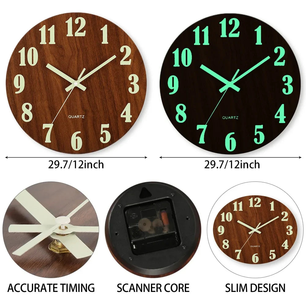 12 tuuman puinen design-seinäkello yövalolla – kuva 5