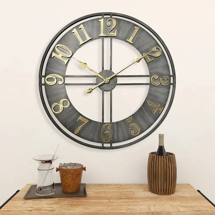 Loft-tyylinen vanhennettu metalliseinäkello – kuva 2